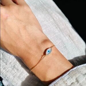 14k Real Gold Evil Eye Bracelet 7+1 inches NEW | Birthday Gift | Gold Bracelet |